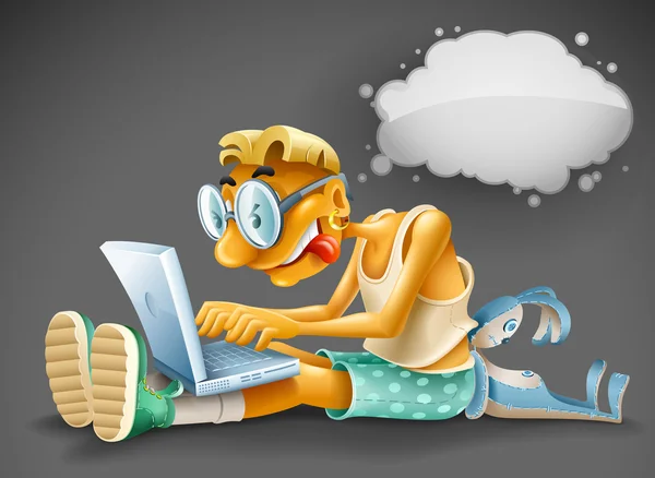 Spiteful young blogger with laptop by LoopAll - Stock Vector