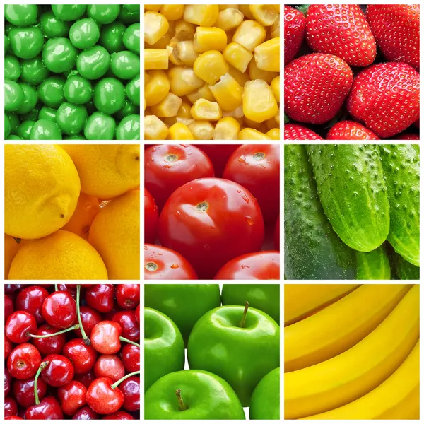 Fresh fruits and vegetables collage