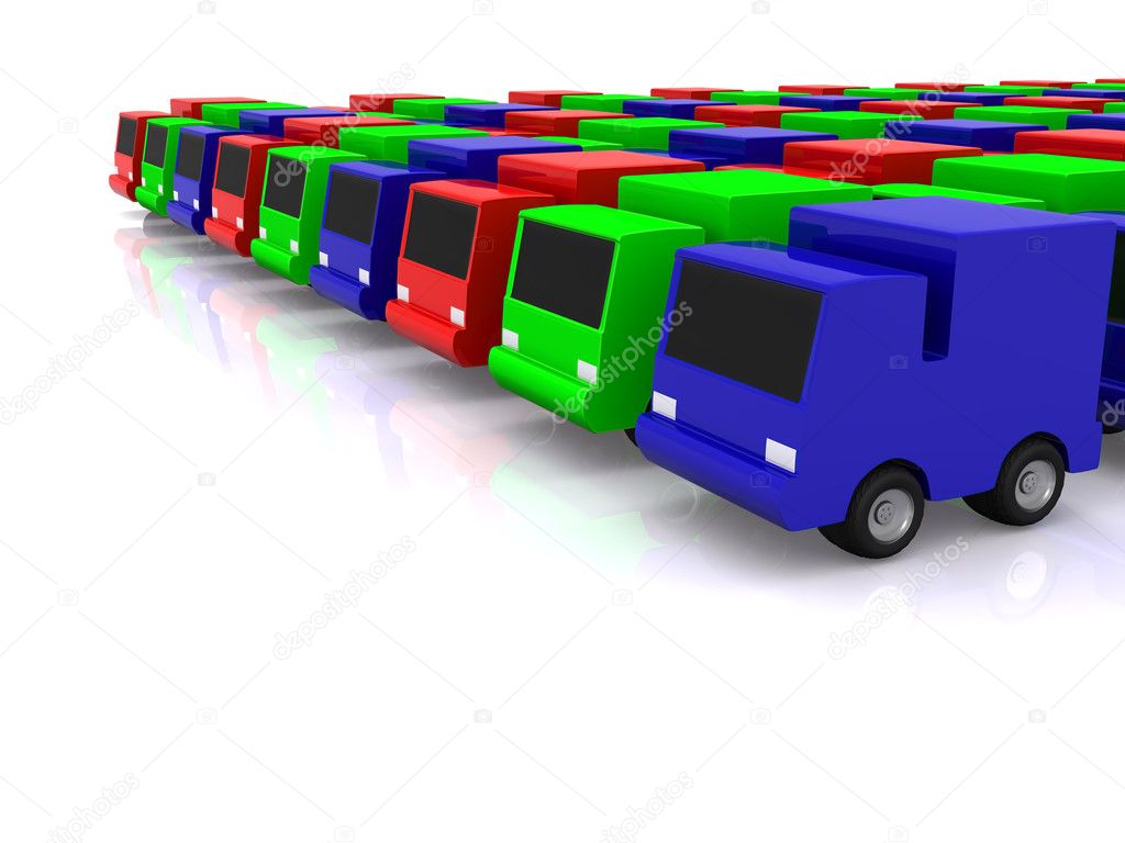Row of RGB cars 3D
