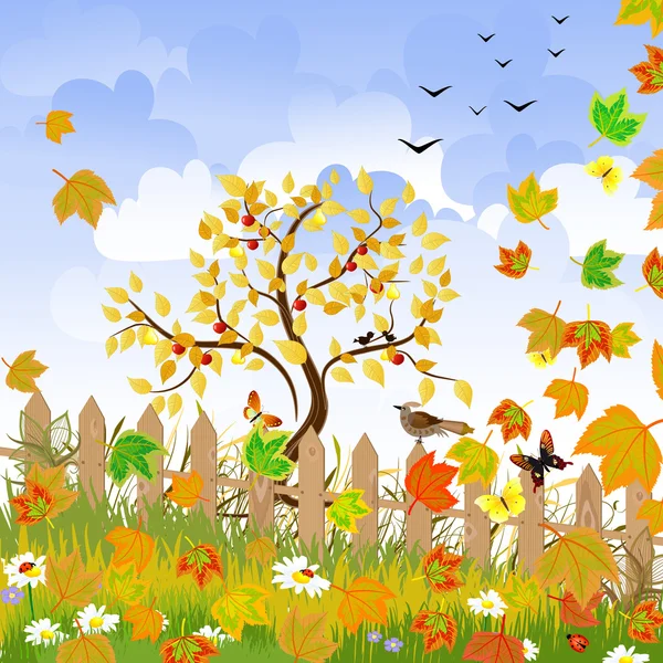 Autumn landscape with a fence — Stock Vector #6641739