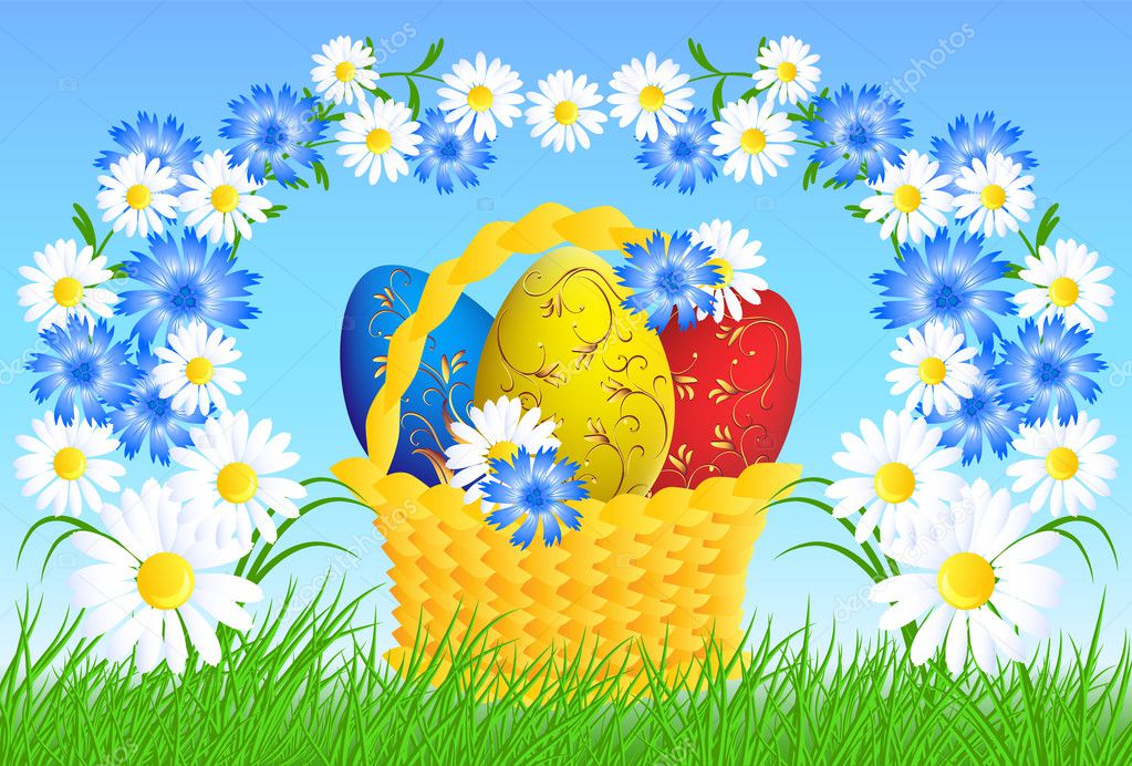 easter eggs in a basket. easter eggs in a asket