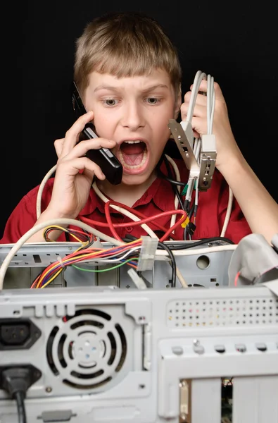 Repair your computer. A young man calls to technical support.