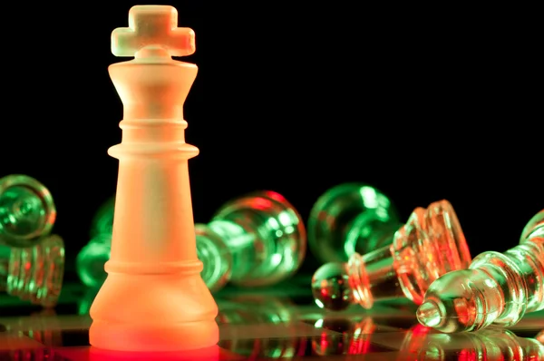 Red and green glass chess pieces