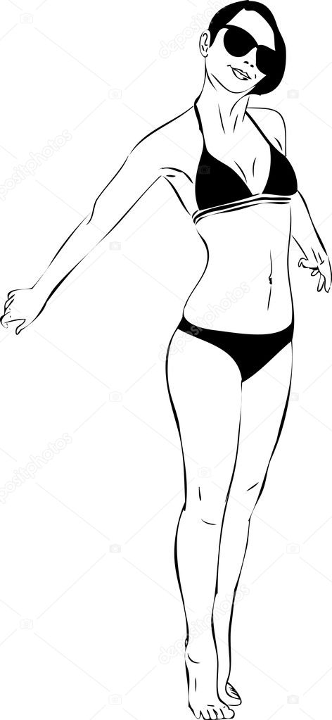 Barefoot Girl With Dark Glasses And Black Bikini Stock Vector