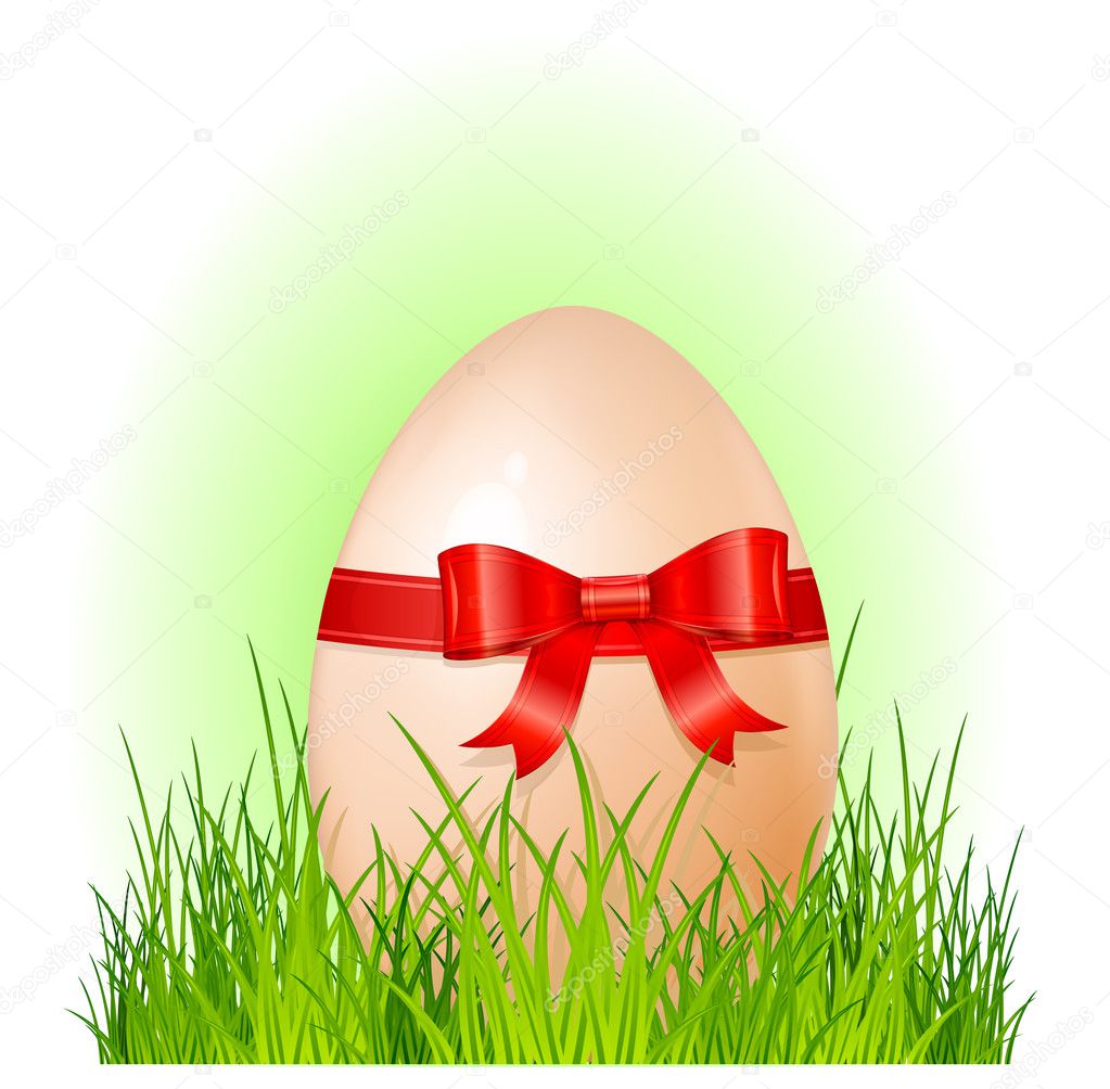 Easter big egg with bow - Stock Illustration