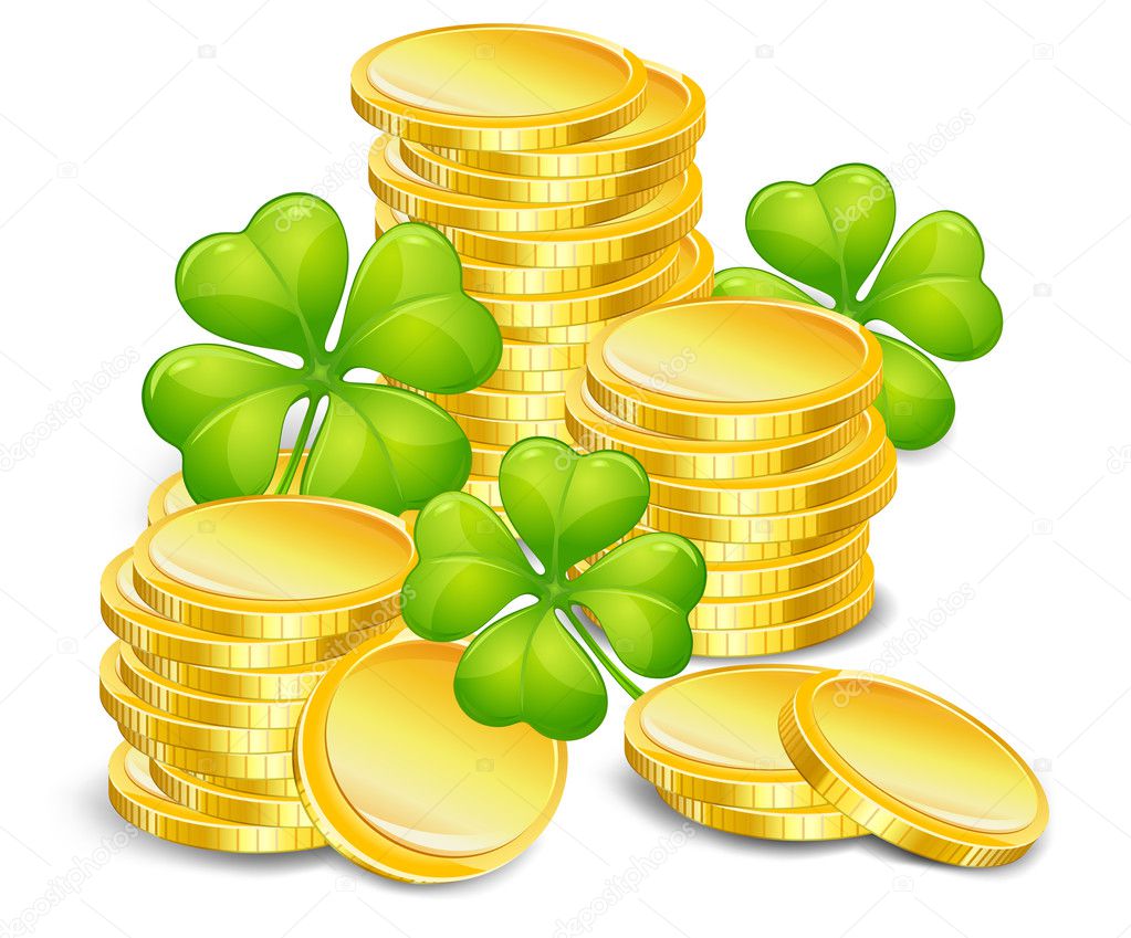 Golden Coins With Clover — Stock Vector © Creator76 #5761759