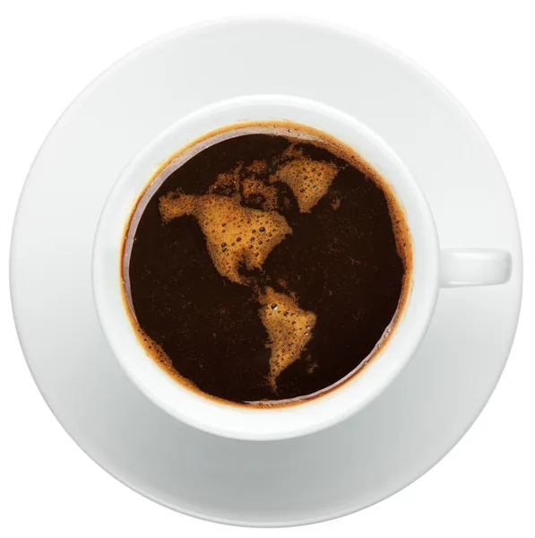 Cup of coffee with worldmap made of bubbles