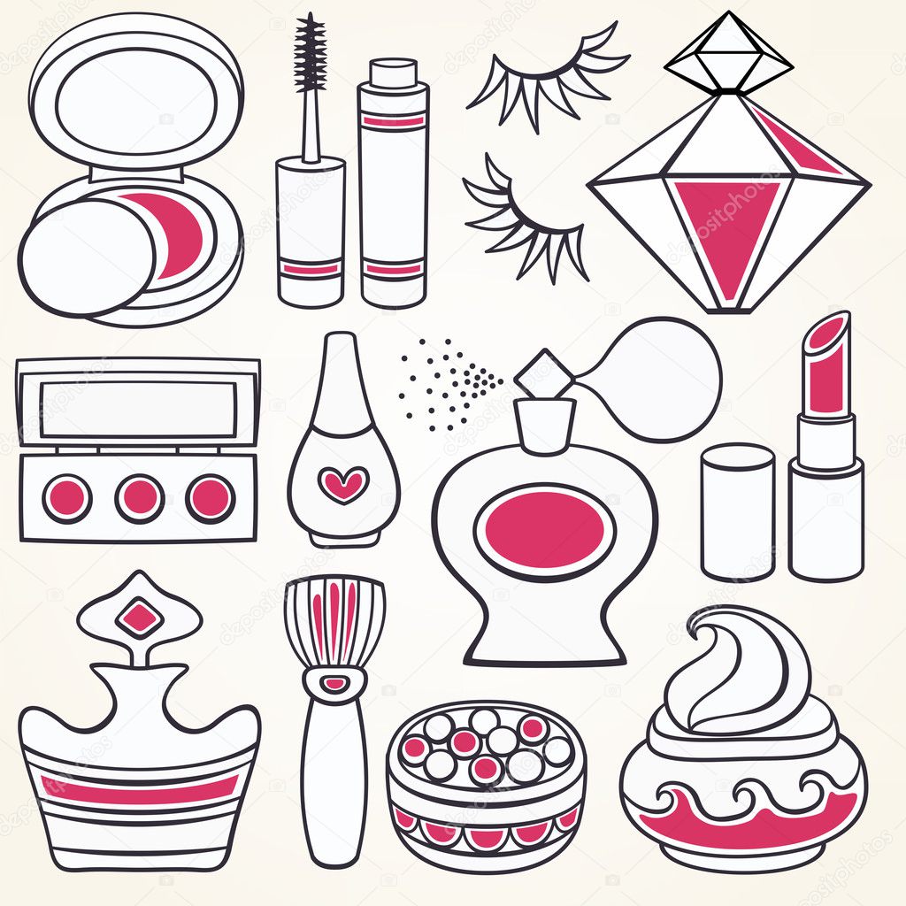 Vector make up, beauty and fashion supplies icons