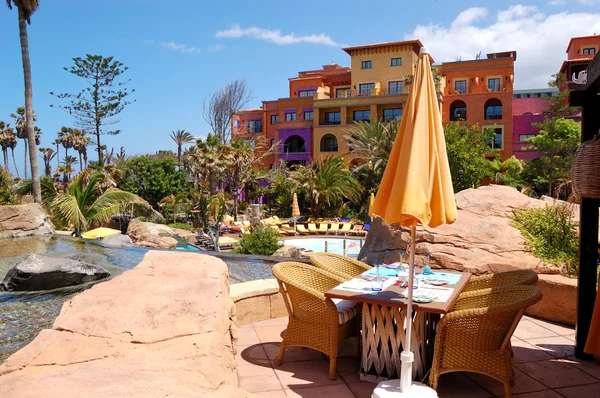 Open-air restaurant at luxury hotel, Tenerife island, Spain