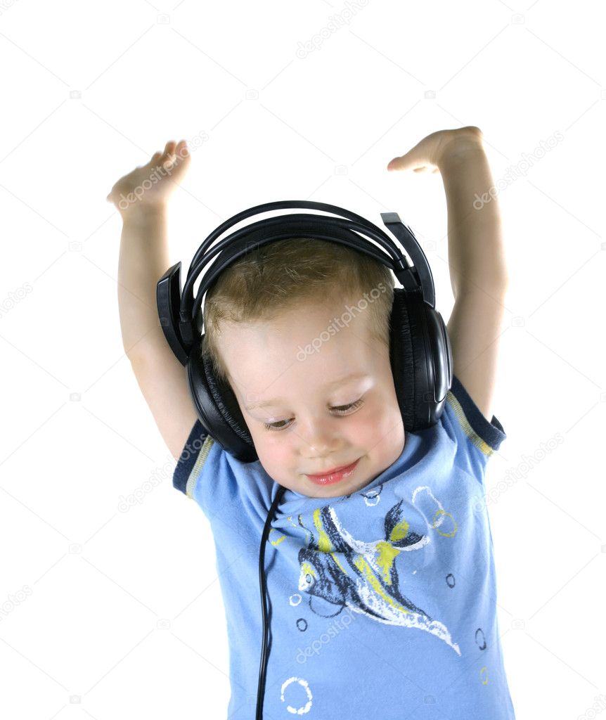 Little DJ-boy putting hands up