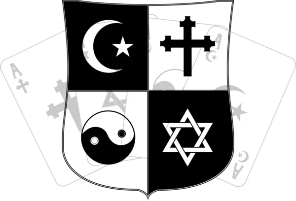 Stencil of shield and religious symbols