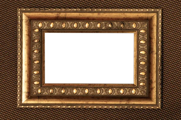 Vintage metal frame with white background over fabric texture