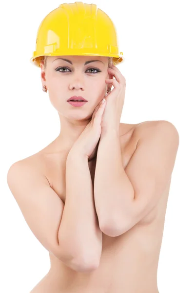 Girl with hard hat by Denys Prokofyev Stock Photo Editorial Use Only