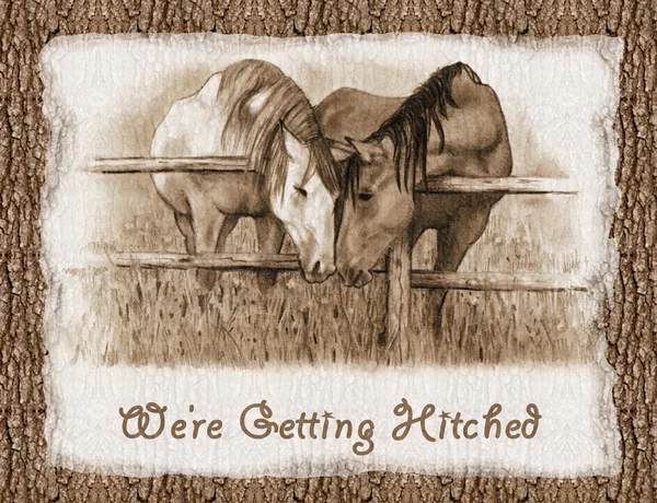 We're Getting Hitched Western Wedding Invitation Horses by Joyce Geleynse 