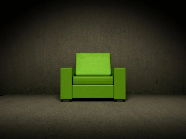 Green chair in dark room