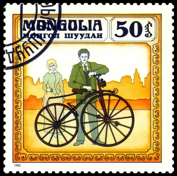Vintage postage stamp. France bicycle 1863.