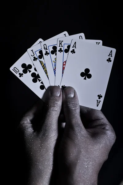 Metal men's hands with playing cards — Stock Photo #5843328