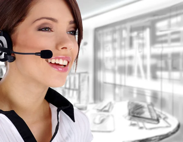 Customer Representative with headset smiling during a telephone — Stock Photo #6470197