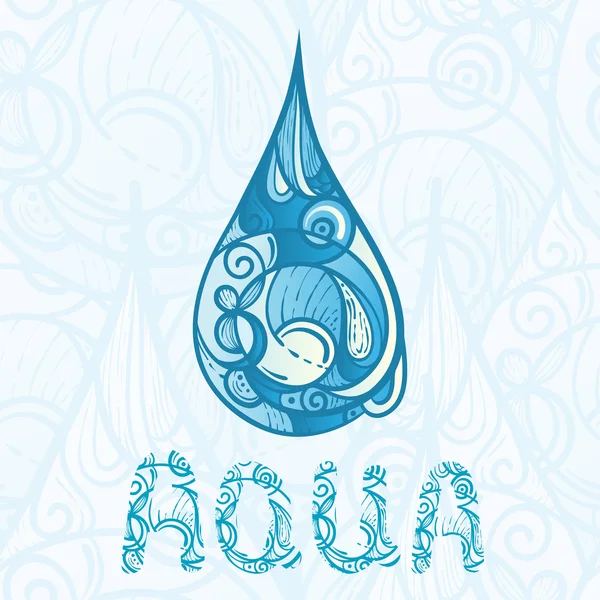 Abstract hand drawn drop of water with aqua letters