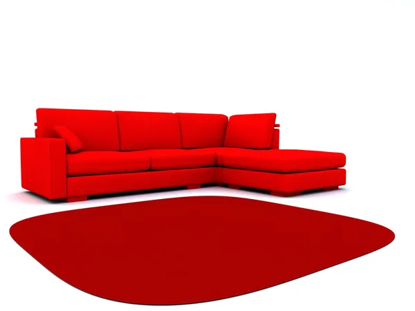 Sofa and carpet in red tones