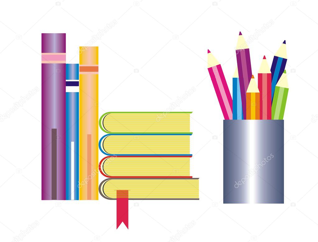 Pencils, Books And Ruler — Stock Vector © Natalia2484 #5400999