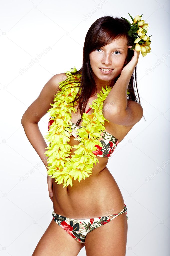 Beautiful exotic girl with Hawaiian accessories exotic girl