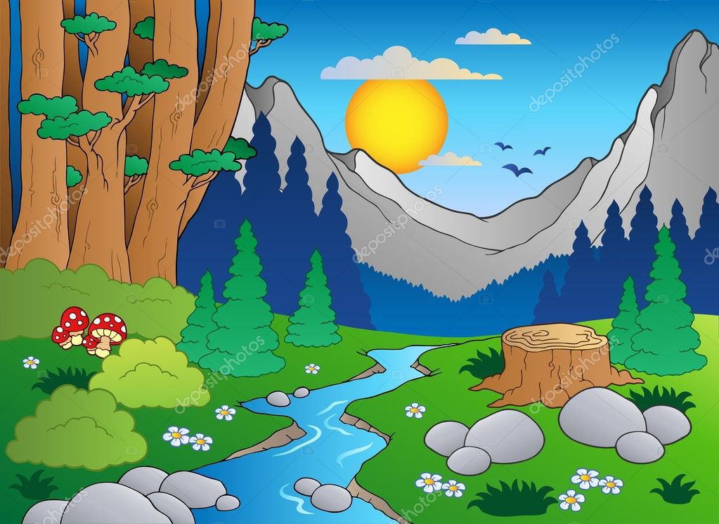Cartoon Forest Background with Animals