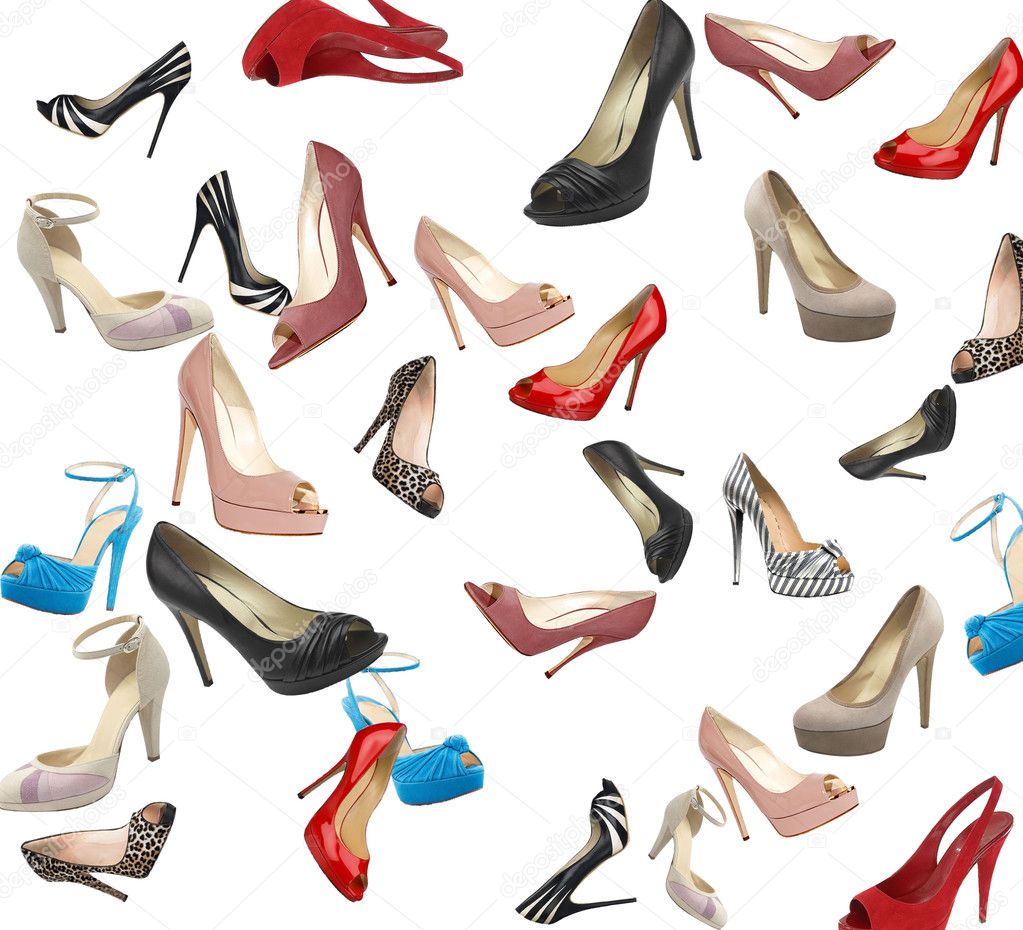 Set of beautiful modern women shoes - Stock Image