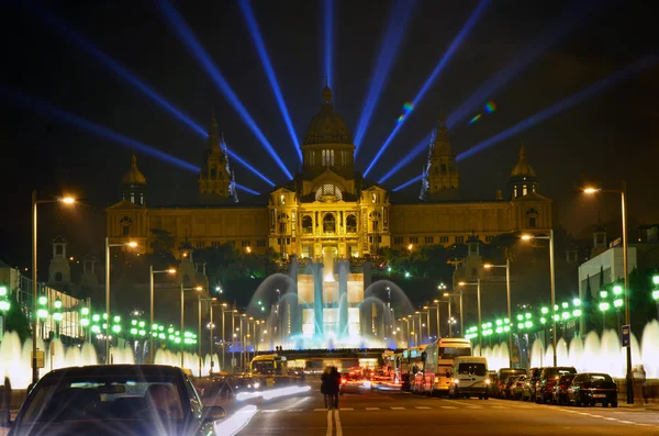 Famous light show in front of the National Art Museum in Barcelona