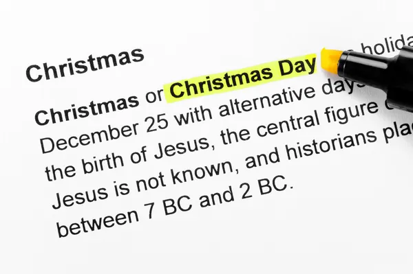 Christmas day text highlighted in yellow