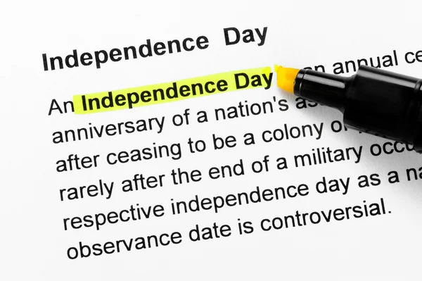 Independence day text highlighted in yellow