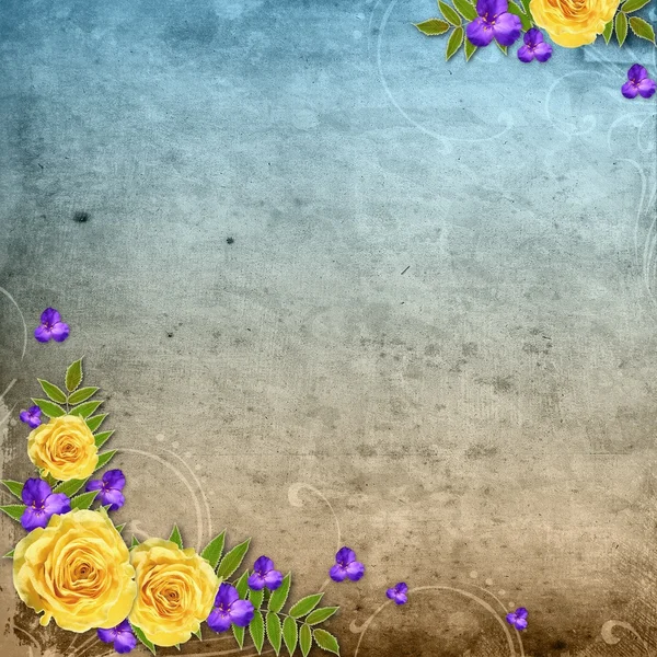 Textured grunge background with yellow rose and space for text