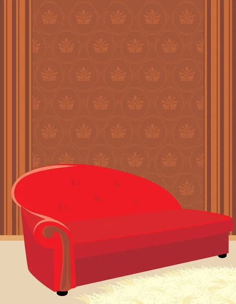 Red sofa and shaggy carpet