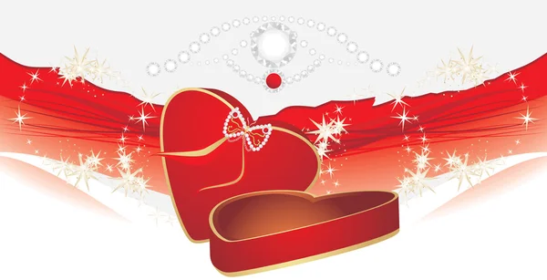 Holiday red box with shining strasses on the decorative background