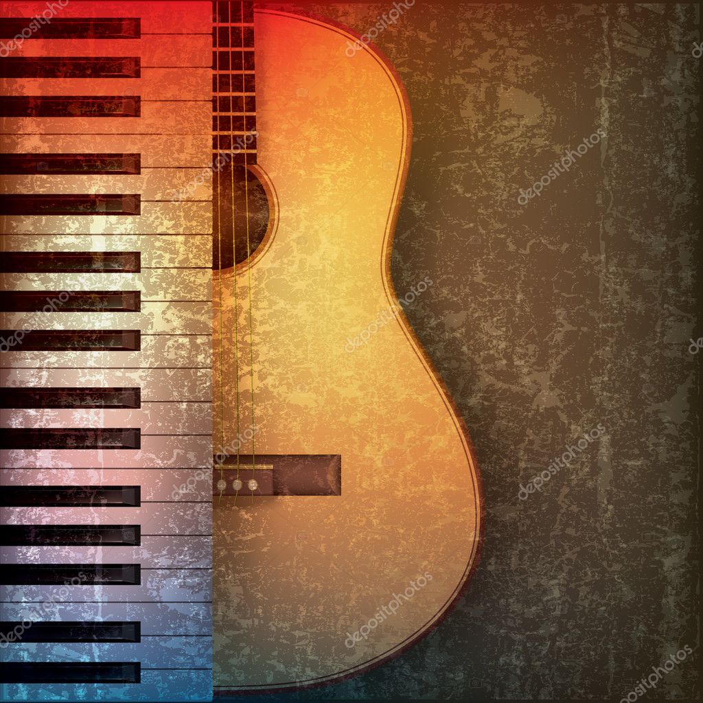 Abstract grunge background with piano and guitar — Stock Vector