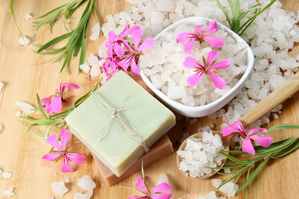 Sea Salt and Handmade Soap with Flowers