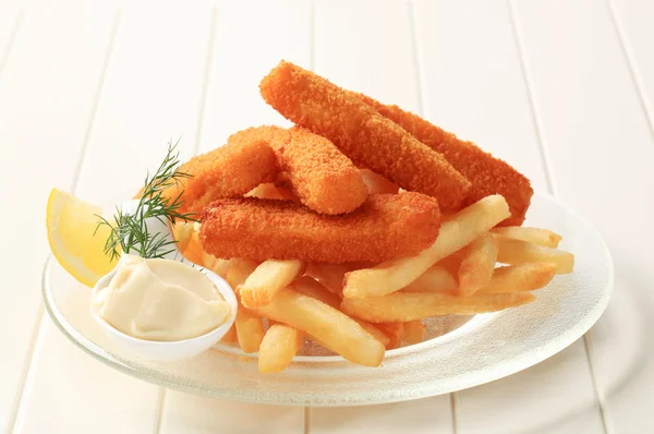 Fried fish fingers and French fries
