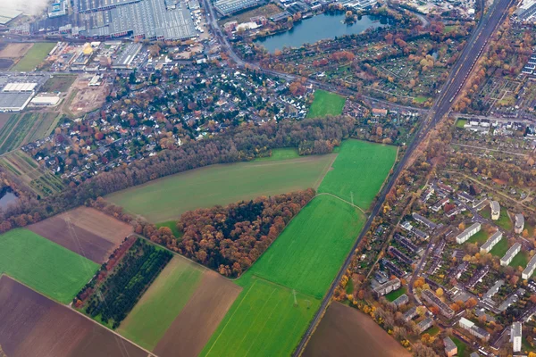 Aerial view of outskirts of Dusseldorf, Germany, Europe