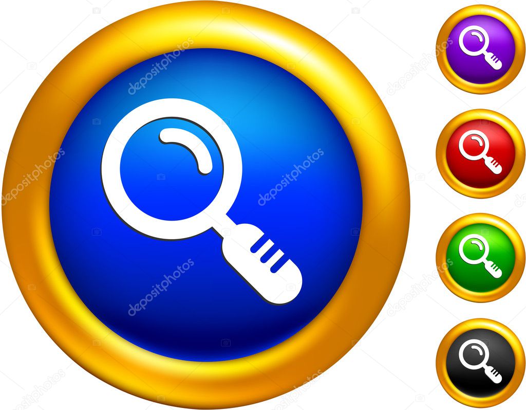Magnifying glass icon on buttons with golden borders — Stock Vector