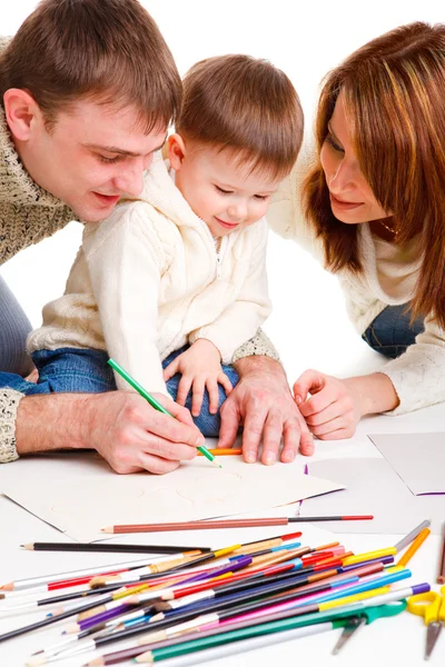 Parents drawing with son