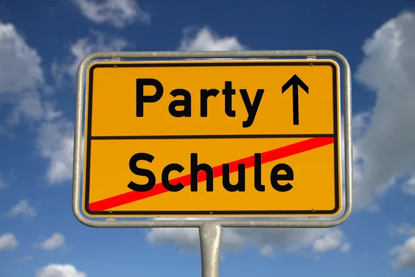 German road sign school and party