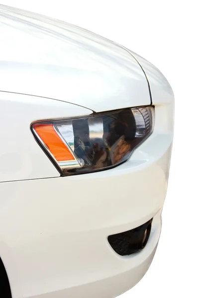 Front part of white color sport car isolated over