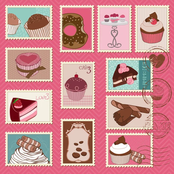 Sweet Cakes and Desserts Postage Stamps