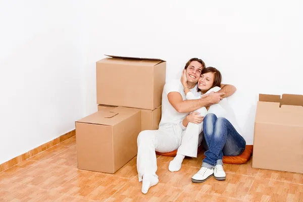 Young couple in new first home