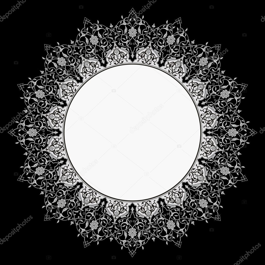 Flower pattern in old gothic frame on the black background