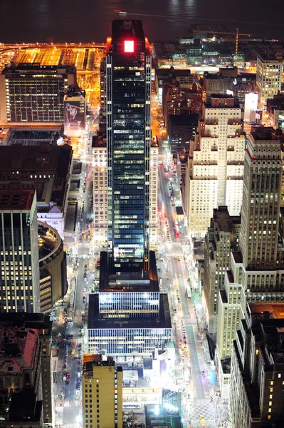 New York City Manhattan street aerial view at night