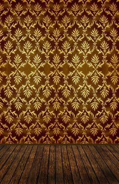 damask wallpaper room. Stock Photo: Vintage room with golden damask wallpaper