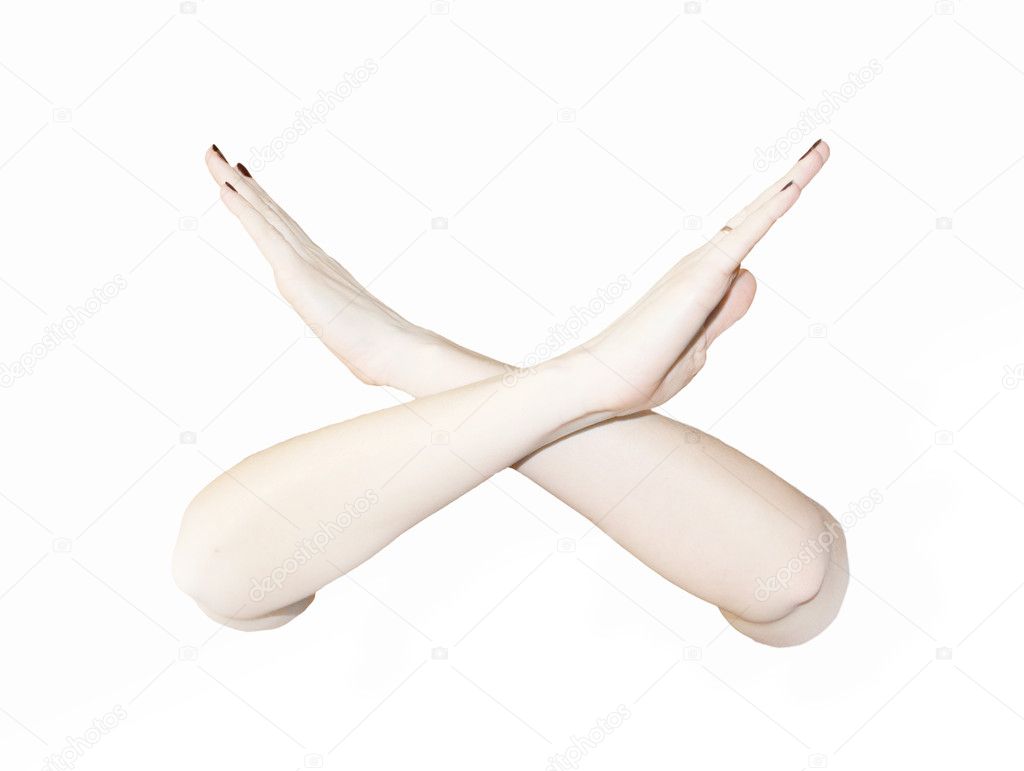 Crossed woman's hands , X sign with arms — Stock Photo © svtrotof 5432673