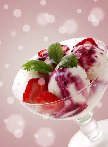 Ice cream with jam and fruits