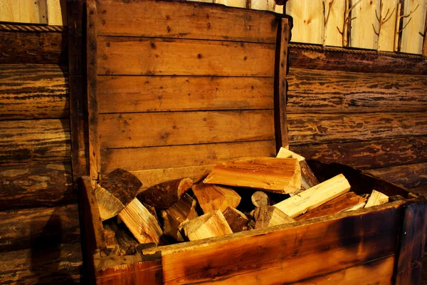 Foto of firewood in old wood chest